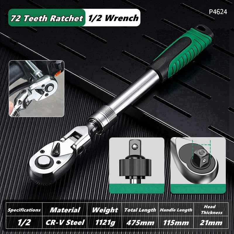1/4，3/8，1/2 Inch Drive Socket Adjustable Ratchet Wrench Extendable Handle Wrench 72-Tooth Quick-Release Reversible