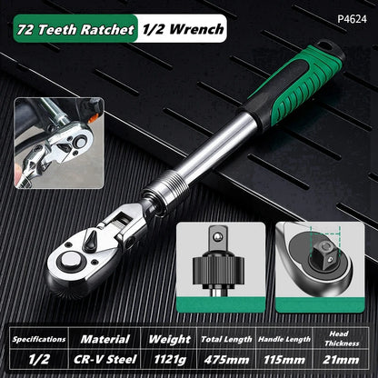 1/4，3/8，1/2 Inch Drive Socket Adjustable Ratchet Wrench Extendable Handle Wrench 72-Tooth Quick-Release Reversible