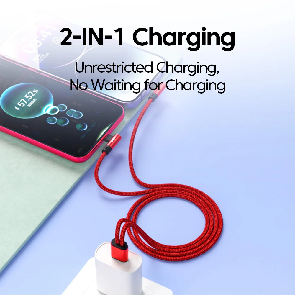 2 In 1 USB Cable To Type C Elbow 90 Degree USB C Cable 66W Fast Charging Data Micro USB Phone Cable For iPhone Android Gaming