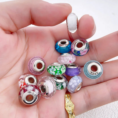 925 Sterling Silver Blue Series Crystal Enamel Murano Charm Bead Fits Original Bracelet for Women DIY Fine Jewelry Gifts