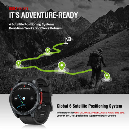 NEW Zeblaze Stratos 4 GPS Smartwatch, 1.43" AMOLED Screen Compass Barometric Altimeter Flashlight Voice Calling Smart Watch