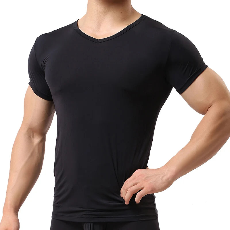 Ice Silk T-Shirt for Men Summer Breathable Short Sleeve Tops Men's Quick Dry T-shirt Trainer Slim Tops