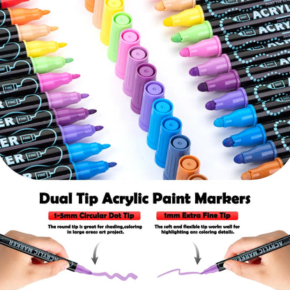 Acrylic Marker Pen, Double Headed Waterproof Art Painting Supplies, School Stationary, Graffiti Drawing 12-72 Colors, ANGEL MARK
