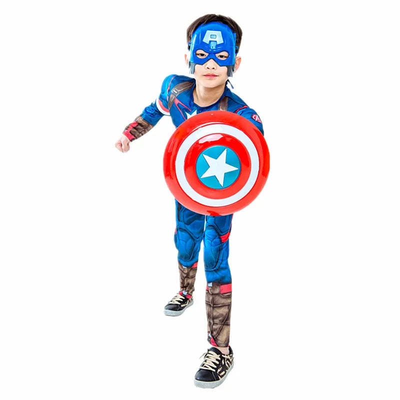 3-12Y Boy's Costume Superhero Roleplay Onesie School Performance Outfit with Mask and Shield Toy Gift