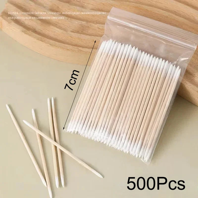 500/300/100Pcs Nails Wood Swab Clean Sticks Bud Tip Wooden Cotton Head Detail Corrector Manicure Nail Polish Remover Art Tool