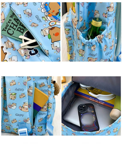 Cute Large Capacity Capybara Backpack, Cartoon Breathable Student Schoolbag, Nylon Ultra-light Book Bag, Back to school Girl