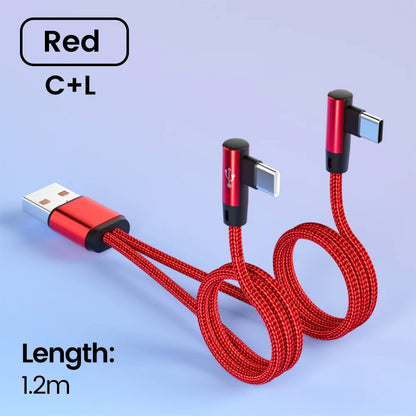2 In 1 USB Cable To Type C Elbow 90 Degree USB C Cable 66W Fast Charging Data Micro USB Phone Cable For iPhone Android Gaming