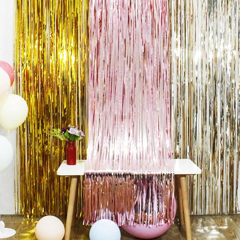 2/3M Party Background Wedding Decoration Foil Fringe Curtain Sequin Bachelorette Photo Backdrop Wall Curtain Birthday Baby Shower
