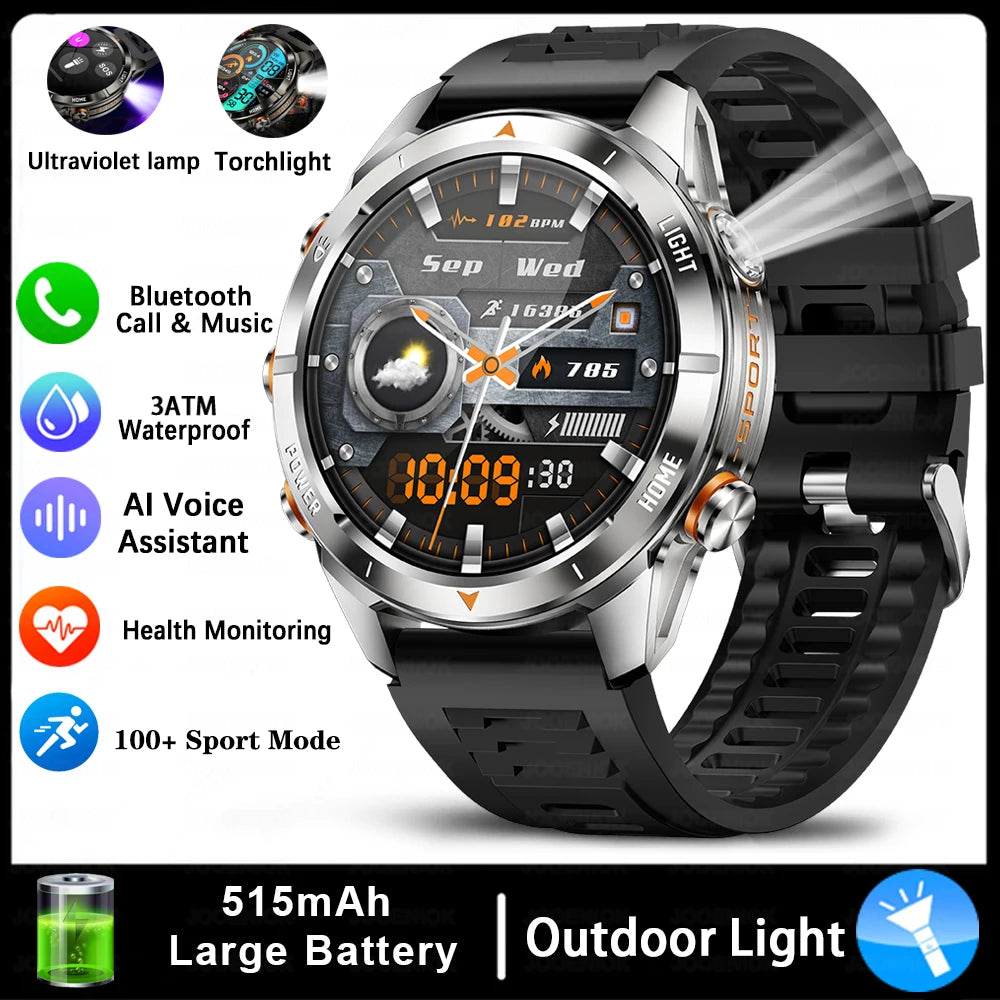 New Outdoor Sport Smart Watch, For Men, 1.46" AMOLED Screen LED, Flashlight, 515mAh Battery, 10ATM Waterproof, Bluetooth Call Smartwatch