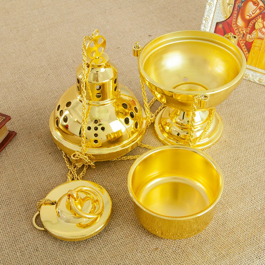 Church Supplier, High Polished Gold Plated Hanging Incense Burner, Orthodox Censer, Church Home Decoration Catholic Chalice, HTISOK