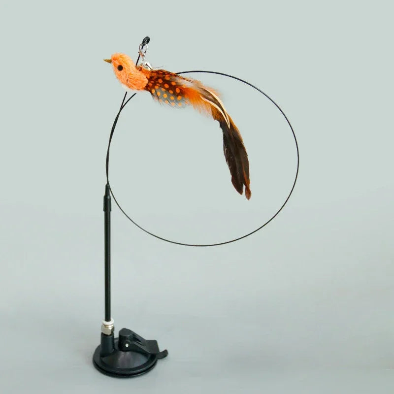 Interactive Cat Toy Hands-Free Cat Stick Playing Kitten Playing Teaser Wand Toy Suction Cup Bird/Feather Cat Wand Pet Supplies