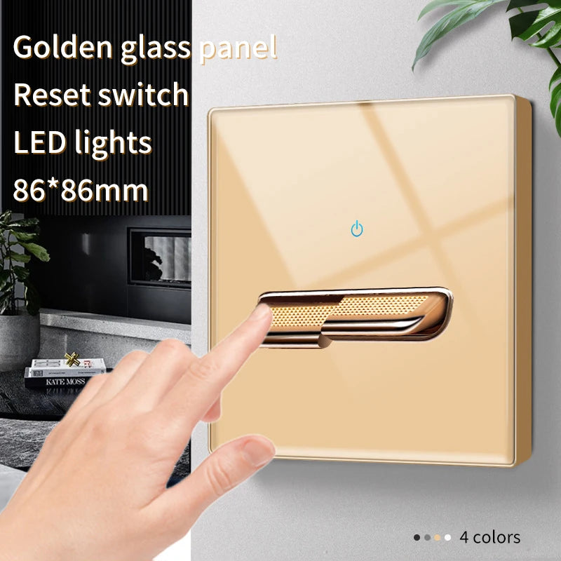 Gold Tempered Glass Wall Switch Panel LED European 16A Socket Retro Toggle Light Switch EU UK Standard 2USB Socket 1Gang-4Gang