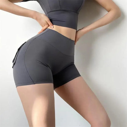 Summer Peach Butt Fitness Exercise Shorts, Three-Quarter Pants, Cargo Air Dry Pocket Yoga Tight Pants, Lift the hips Women's Shorts