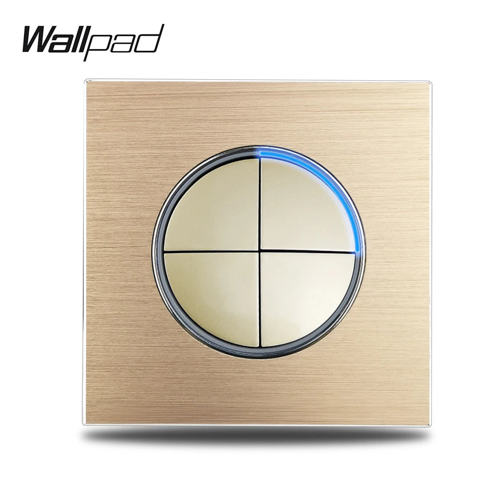 Wallpad Wall Switch 1 Way 2 Way, Circle Round Button, Blue LED Indicator, Brushed Aluminum Finishing, Black Gold SIlver Brown