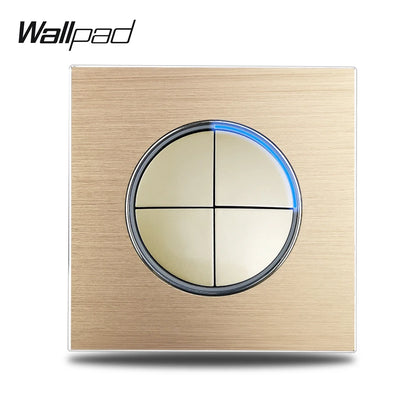 Wallpad Wall Switch 1 Way 2 Way, Circle Round Button, Blue LED Indicator, Brushed Aluminum Finishing, Black Gold SIlver Brown