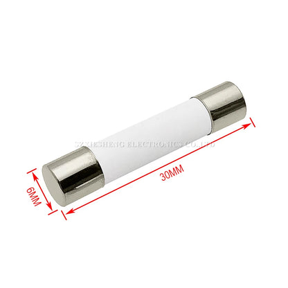 10PCS 5*20/6*30MM Slow-Blow Ceramic Tube Fuse T0.5A 1A 1.6A 2A 2.5A 3A 3.15A 4A 5A 6.3A 8A 10A 12A 15A 16A 20A Time-Delay Fuses