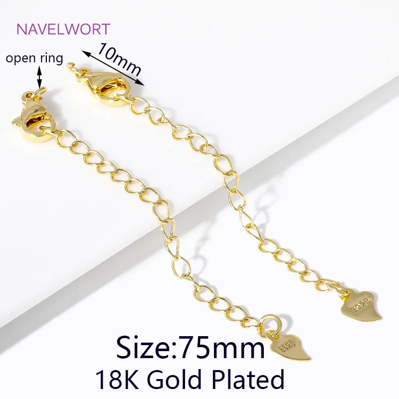 1/3/5Pcs/lot, 18K Gold Plated Round Extension Chain For Jewelry Making, Brass Extended Tail Chain, DIY Necklace Accessories