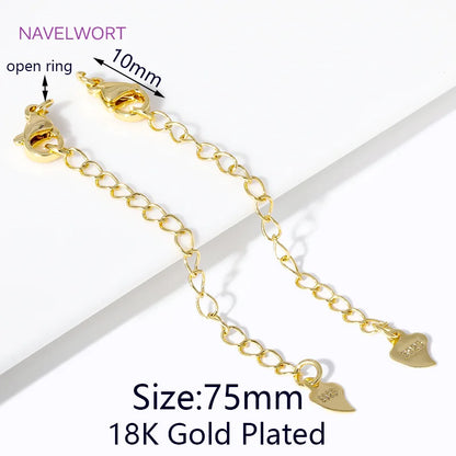 1/3/5Pcs/lot, 18K Gold Plated Round Extension Chain For Jewelry Making, Brass Extended Tail Chain, DIY Necklace Accessories