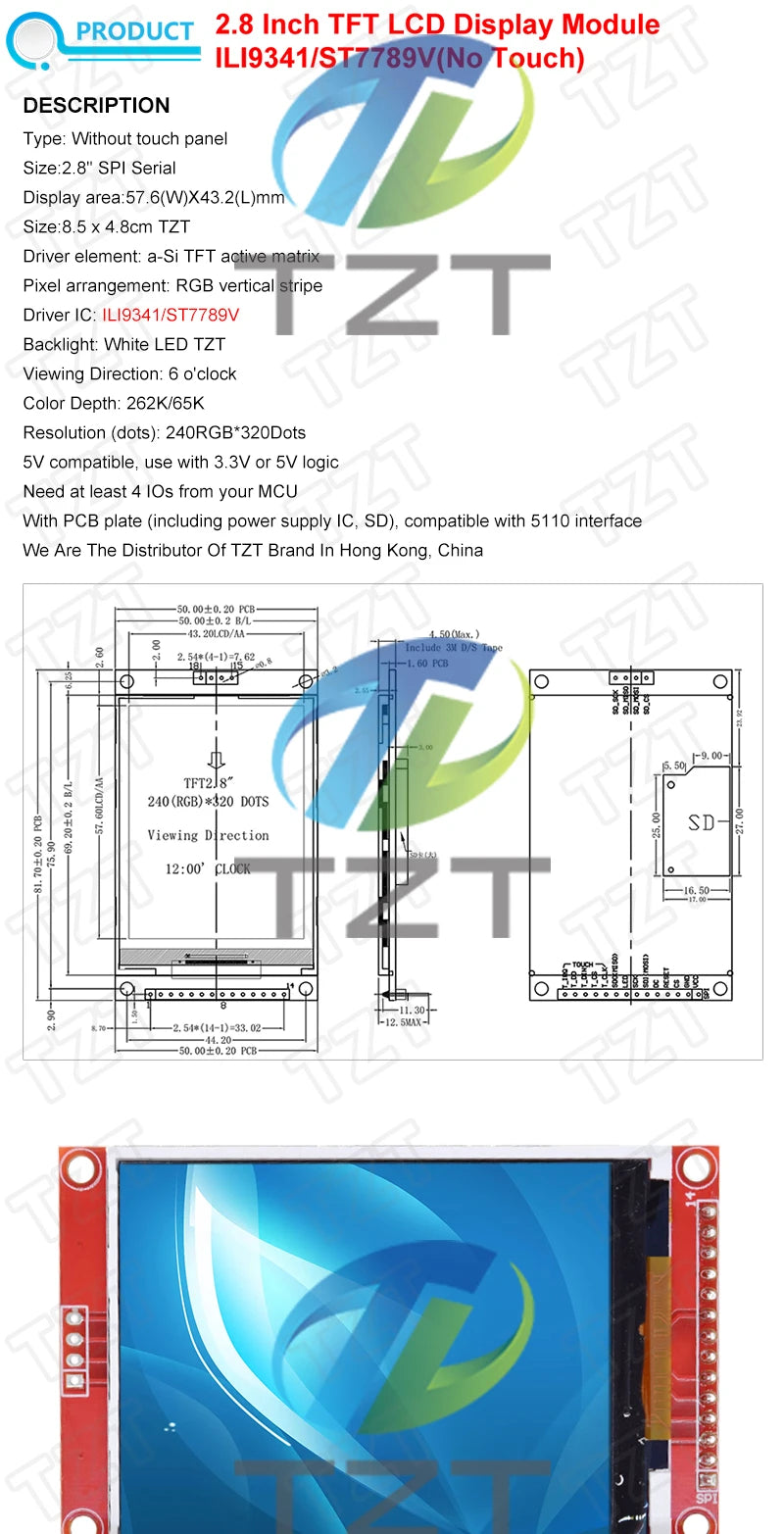 240x320 2.8" SPI TFT LCD Touch Panel Serial Port Module With PBC ILI9341 / ST7789V 2.8 Inch SPI Serial Display With Touch Pen
