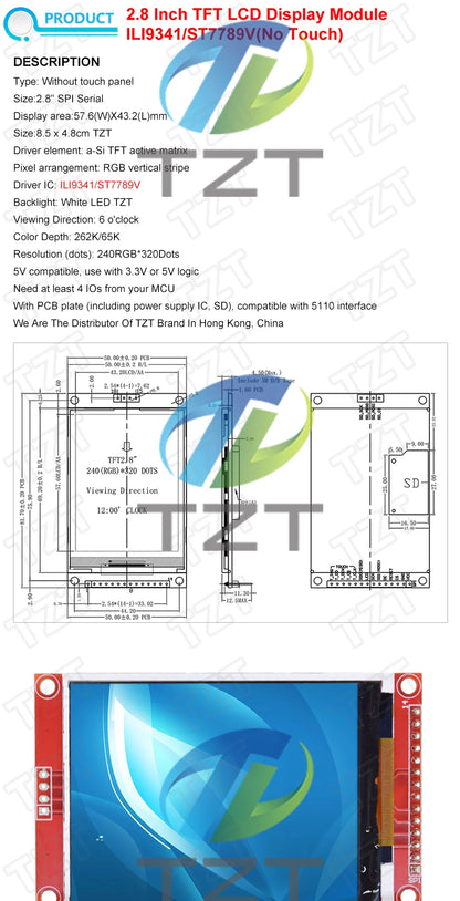 240x320 2.8" SPI TFT LCD Touch Panel Serial Port Module With PBC ILI9341 / ST7789V 2.8 Inch SPI Serial Display With Touch Pen