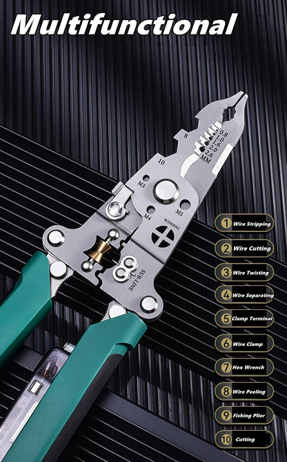 Multifunctional Wire Stripper with Electrical Test Pen, Foldable Cable Cutter, Crimper Tool, Electrical Folding Pliers for Cutting
