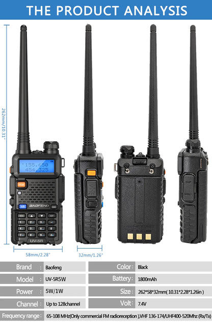 Walkie Talkie, UV 5R 5W 8W Dual Band Ham Two Way Radio, Vhf Uhf FM Radio, Handheld Transceiver, Hunting 16KM, BAOFENG