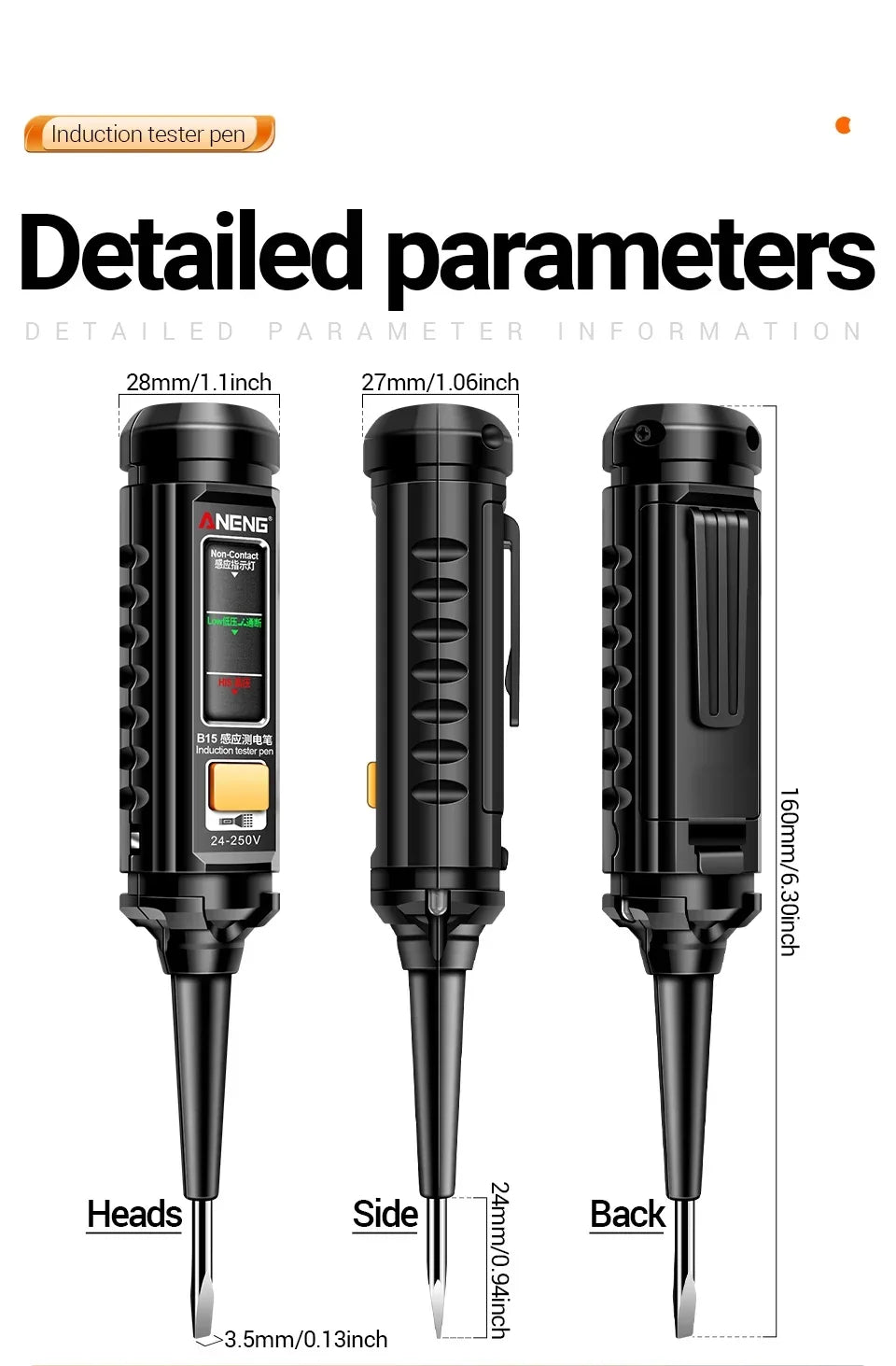 Multifunction Voltage Tester, Pen Detector, Induction AC 24V-250V Voltmeter, NCV Wire Line breakpoint electrician Tools, ANENG B15