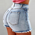Denim Shorts, Women Vintage Jeans, Tassel Washed Distressed Skinny Mid Waist Pockets Streetwear, Female 2025 Straight Short Pants