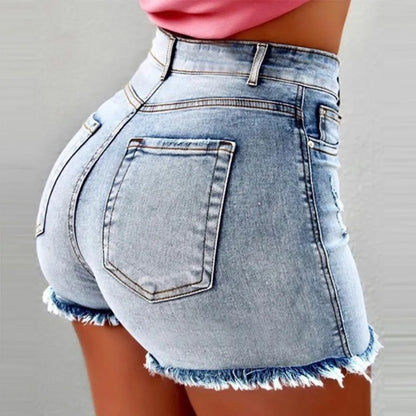 Denim Shorts, Women Vintage Jeans, Tassel Washed Distressed Skinny Mid Waist Pockets Streetwear, Female 2025 Straight Short Pants