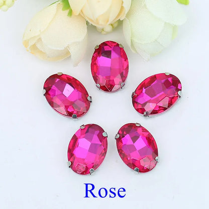 Glass Rhinestones, Oval Shape Diamond With Claw Sew On Strass Metal Base, Buckle Crystal Stone Beads For Clothes