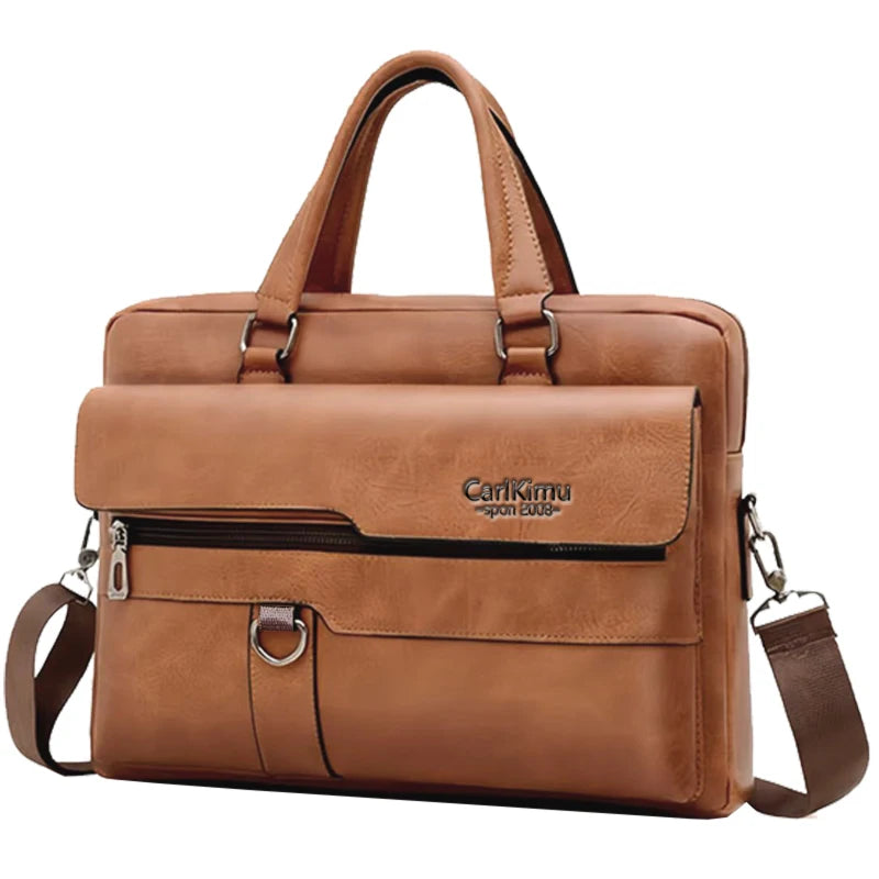 The neutral color men's handbag is suitable for business trips and can also be carried on one shoulder.It is made of PU material