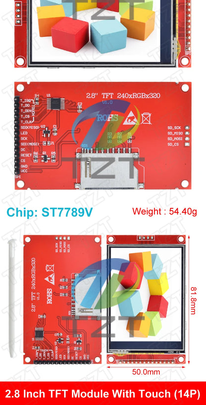 240x320 2.8" SPI TFT LCD Touch Panel Serial Port Module With PBC ILI9341 / ST7789V 2.8 Inch SPI Serial Display With Touch Pen