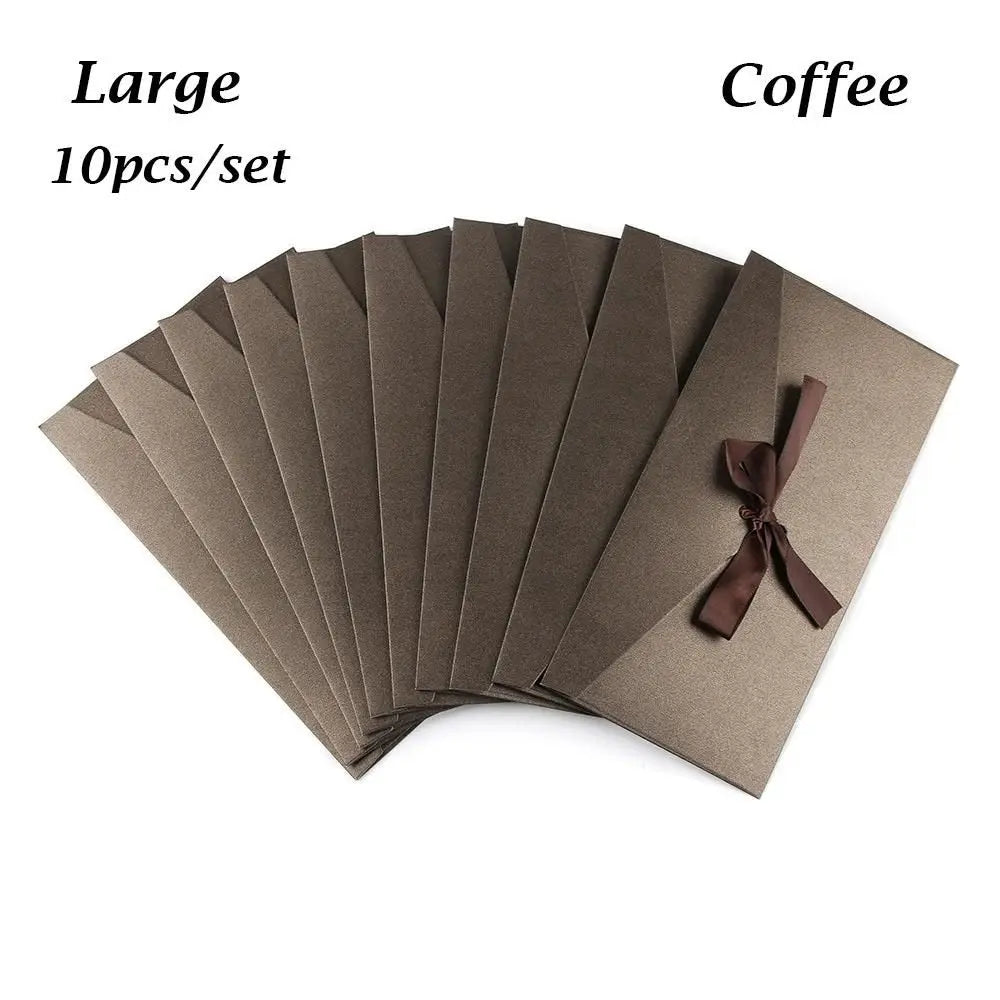 10 Pcs/set Envelope Pearlescent Paper Bow Thicken Ribbon Retro Creative Color Stationery Wedding Invited Gift High Quality