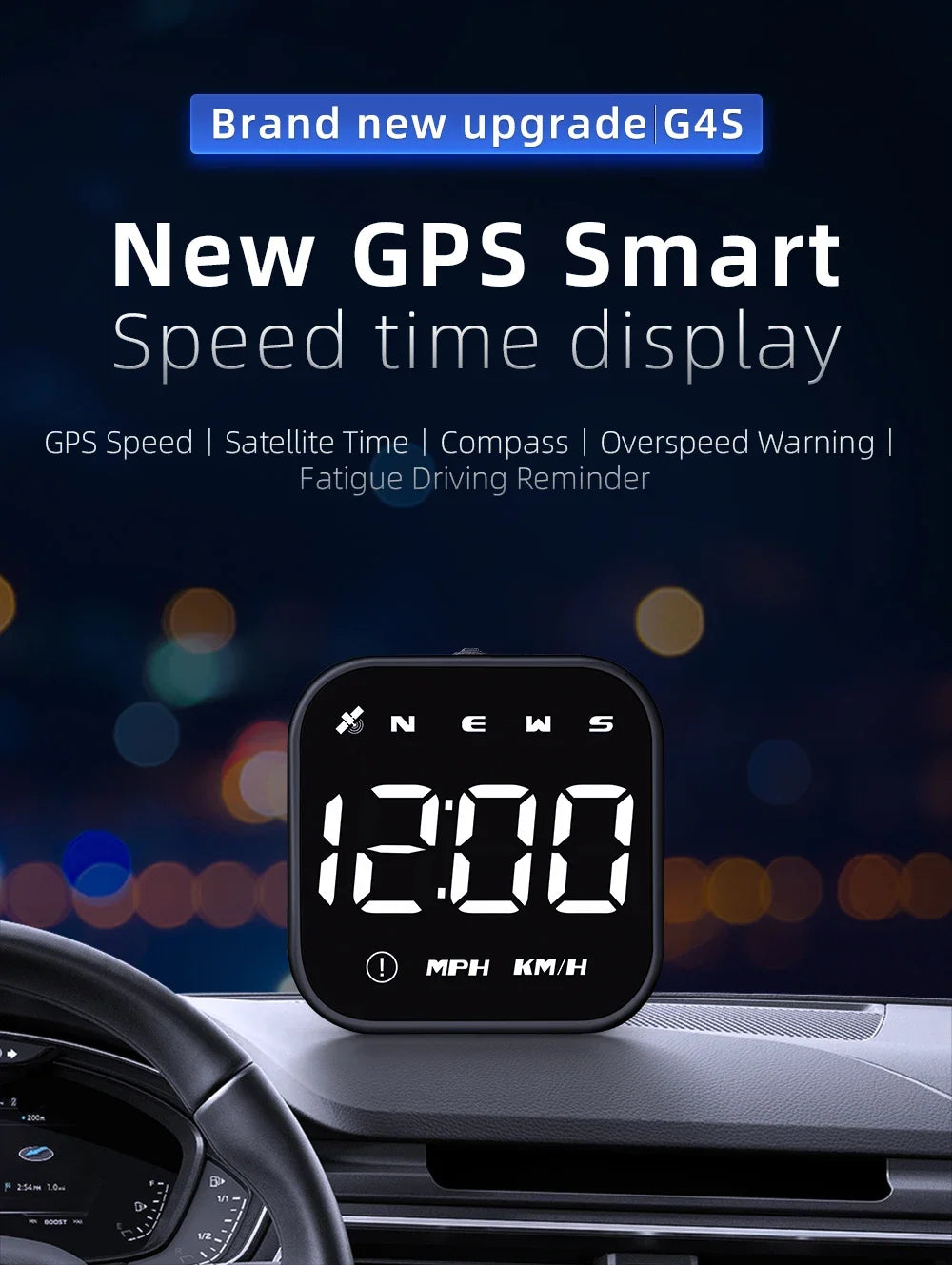 G4S GPS Smart Gauge Head-Up Display for HUD Auto Computer Speedometer Display KMH MPH Time Compass Car Electronics for All Cars