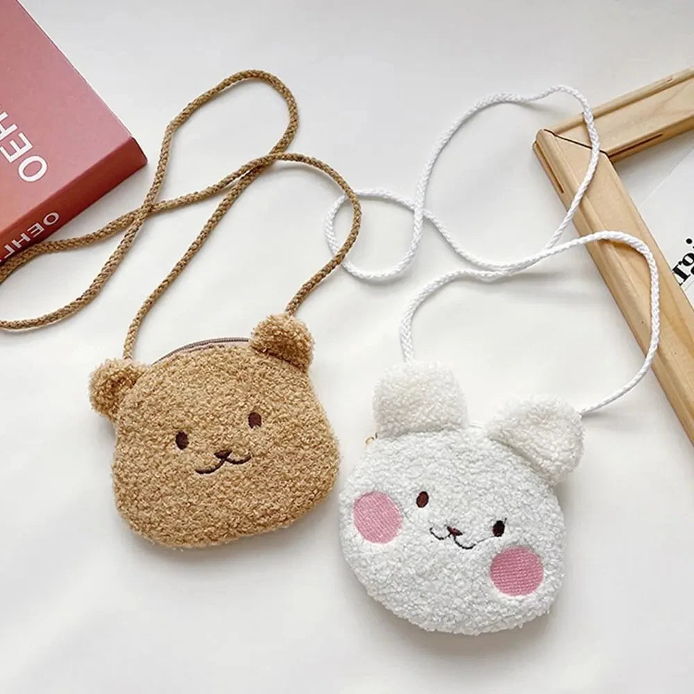 New Cartoon Bear Girls Plush Shoulder Bag Autumn Winter Cute Kids Messenger Bag