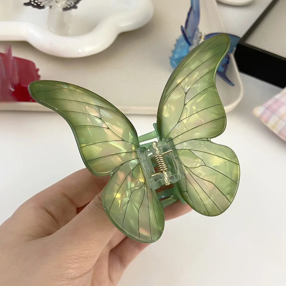 DS New Sweet Simulated Butterfly Hair Claw 9.2CM Large Butterfly Acrylic Claw Clips Trendy Hair Clips Hair Accessories for Women