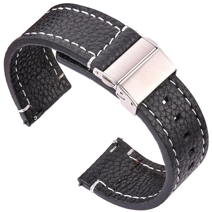 Soft Genuine Leather Smart Watch Band, 18 20 22 24mm, Women Men, Cowhide Strap, Quick Release Watchband