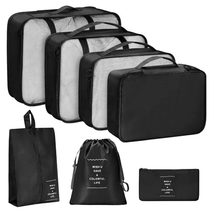 7Pcs Travel Organizer Set, Folding Storage Bags, Wardrobe Cube Suitcase Packing Luggage for Clothes & Shoes