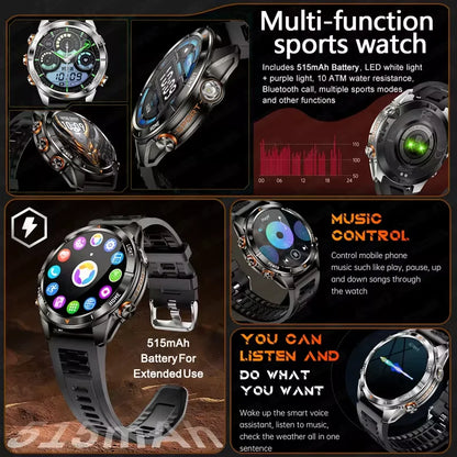 New Outdoor Sport Smart Watch, For Men, 1.46" AMOLED Screen LED, Flashlight, 515mAh Battery, 10ATM Waterproof, Bluetooth Call Smartwatch