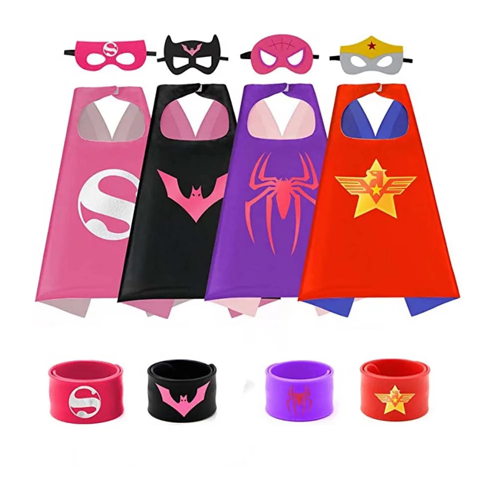 4 Sets Superhero Capes and Masks for 3-10 Year Old Girls, Gifts, Cartoon Dress-Up Costumes, Party Supplies, Easter, Halloween Cloak