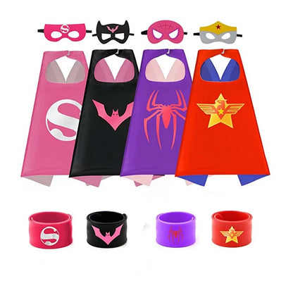 4 Sets Superhero Capes and Masks for 3-10 Year Old Girls, Gifts, Cartoon Dress-Up Costumes, Party Supplies, Easter, Halloween Cloak