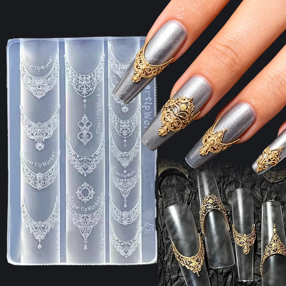 3D Silicone Flower Nail Carving Mold Acrylic Lily Hibiscus Floral Stamping Plate Nails Stencils Five-Petal Blossom Nail Template