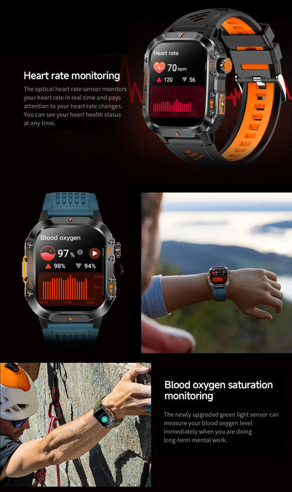2025New GPS Smart Watch For Xiaomi IOS Military Compass Flashlight Smartwatch Men 10ATM Waterproof 100+Sport Modes BT Call Watch