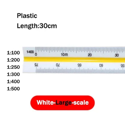 30cm Triangular Scale Ruler 1:20-1:500 Metal Plastic Straight Ruler Metric Architect Engineer Accurate Drafting Measure Tool