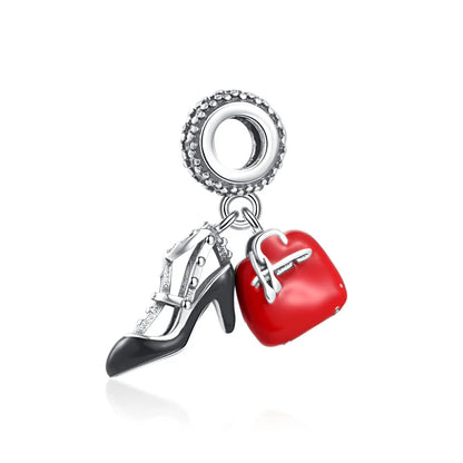 Pink Bead Bag Perfume Lipstick high heels Pendant fit Original Bracelet Accessories DIY Jewelry Women 925Silver Gift Trunk Charm