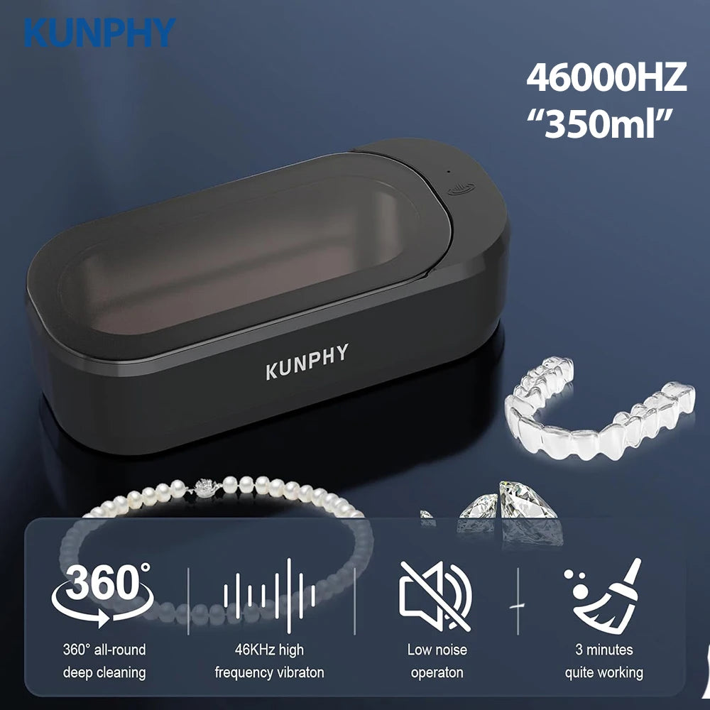KUNPHY Ultrasonic Jewelry Cleaner 12oz 46KHz Professional Sonic Cleaner with One-Touch Operation for Rings, Glasses