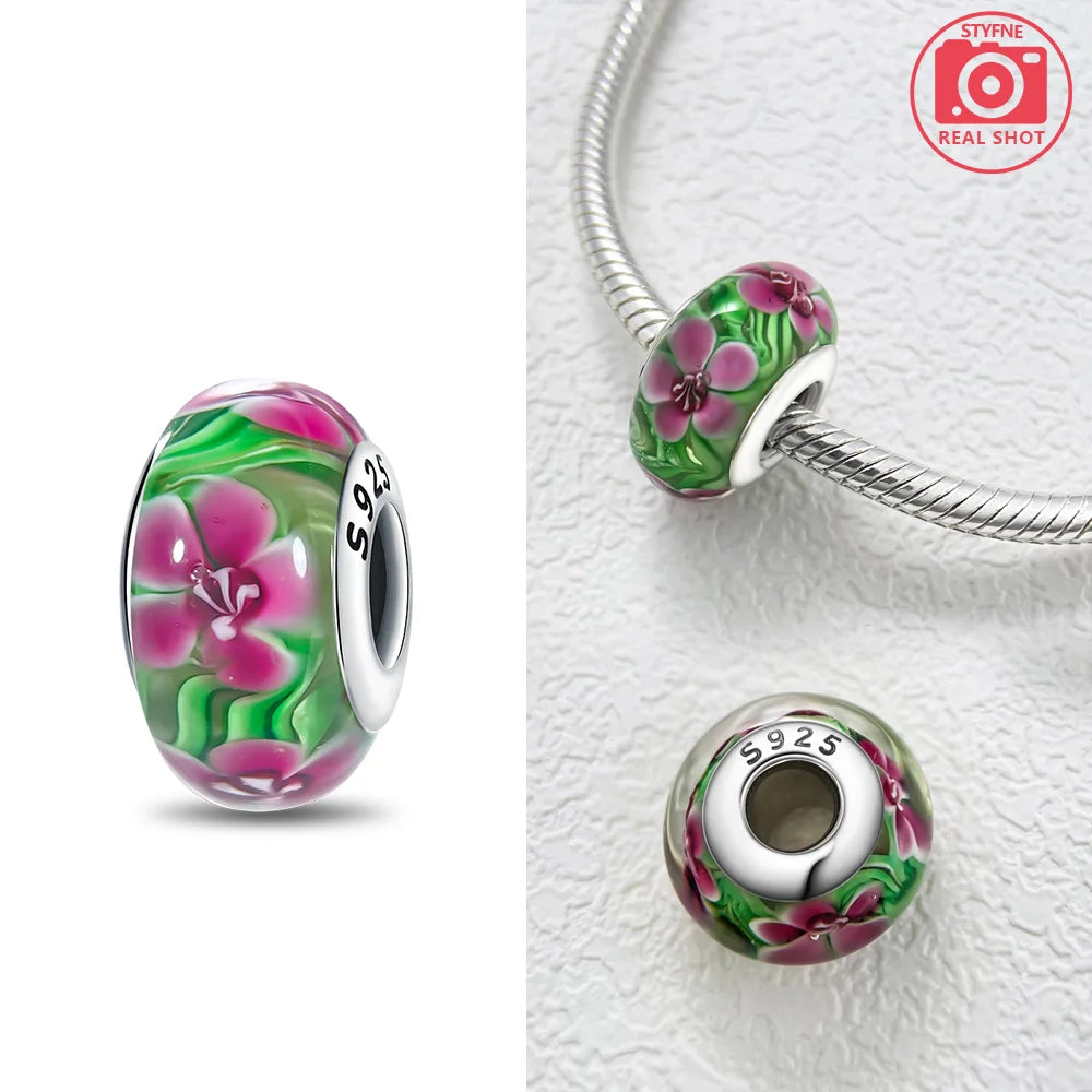 Original 925 Silver Charms Flower Blue Star Green Turtle Glass Beads Fit Bracelet Women DIY Gift Murano Jewelry Accessories
