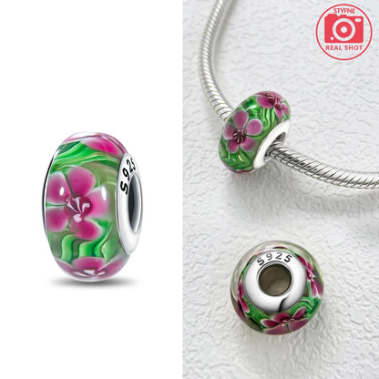 Original 925 Silver Charms Flower Blue Star Green Turtle Glass Beads Fit Bracelet Women DIY Gift Murano Jewelry Accessories
