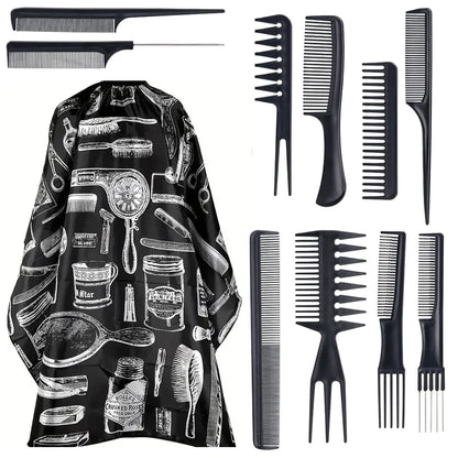 11Pcs/15Pcs, Salon Barber Cloak Set, Barber Stylist Cloak with Adjustable Buckle, Neck Dust Removal Brush and Comb, Barber Shop Tool