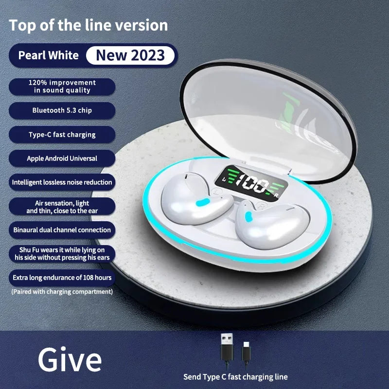 Sleep Wireless Earphone TWS Bluetooth 5.3 Headphones Hidden Earbuds IPX5 Waterproof Noise Reduction Sports Headset